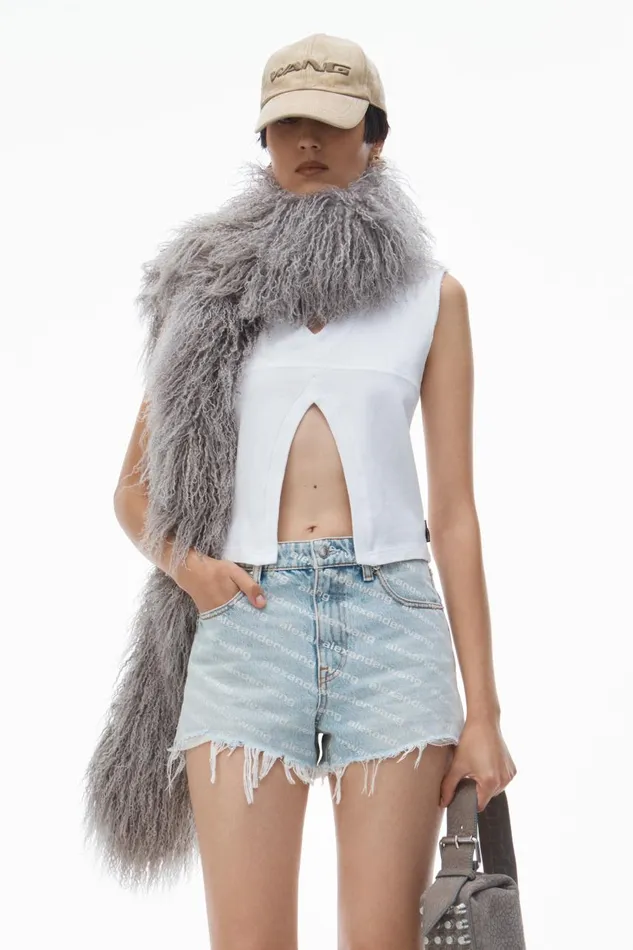 Alexander Wang Denim Women Bite Logo Short In Pebble Bleach Denim