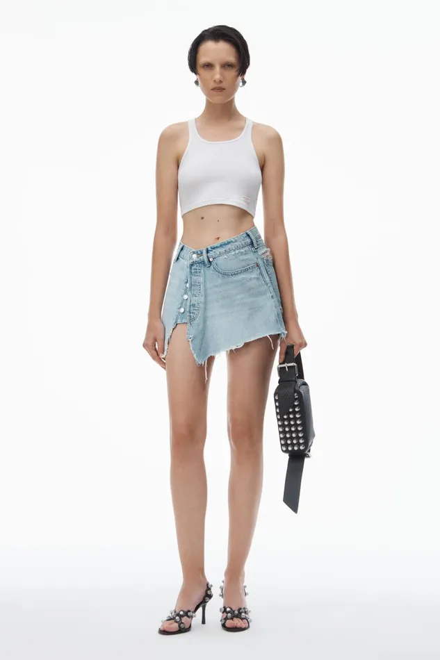 Alexander Wang Denim Women Deconstructed Mini Skirt In Cotton