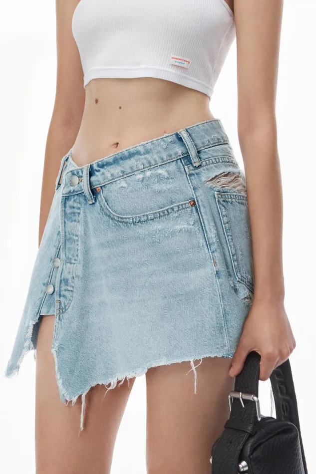Alexander Wang Denim Women Deconstructed Mini Skirt In Cotton
