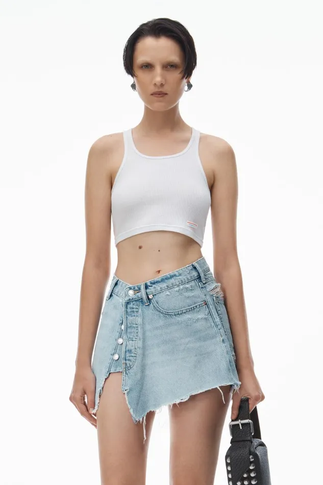 Alexander Wang Denim Women Deconstructed Mini Skirt In Cotton