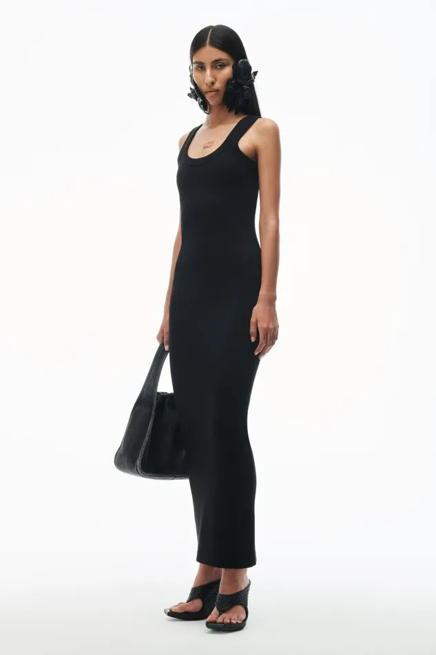 Alexander Wang Dresses Women Logo RibKnit Tank Maxi Dress