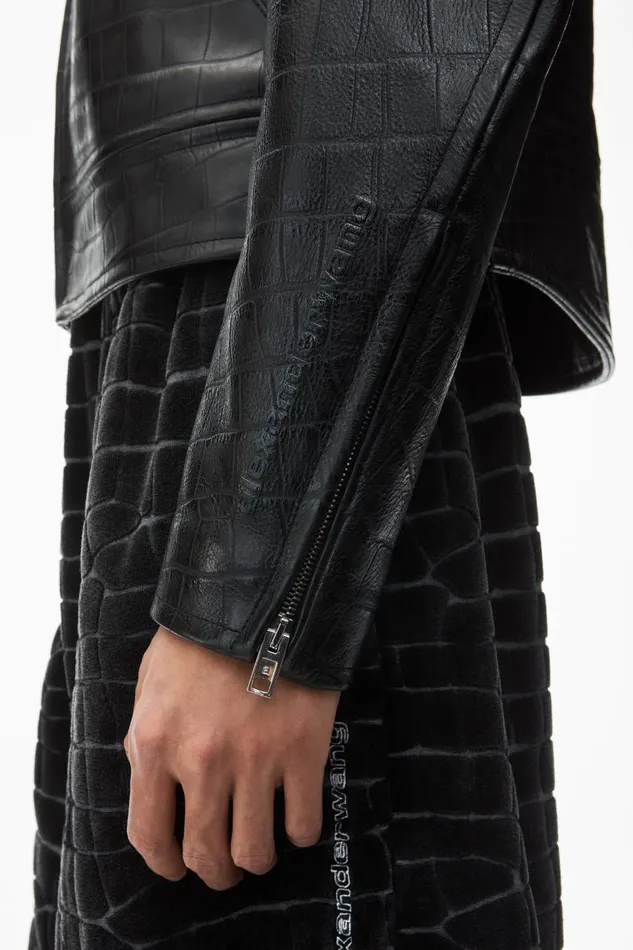 Alexander Wang Outerwear Men Collarless CrocEmbossed Leather Jacket