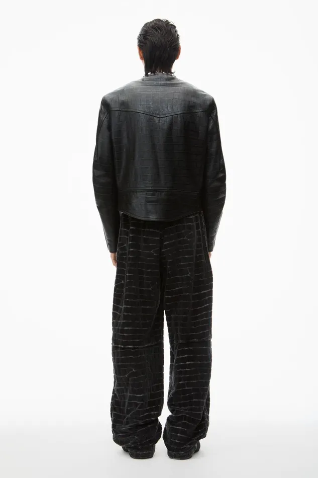 Alexander Wang Outerwear Men Collarless CrocEmbossed Leather Jacket