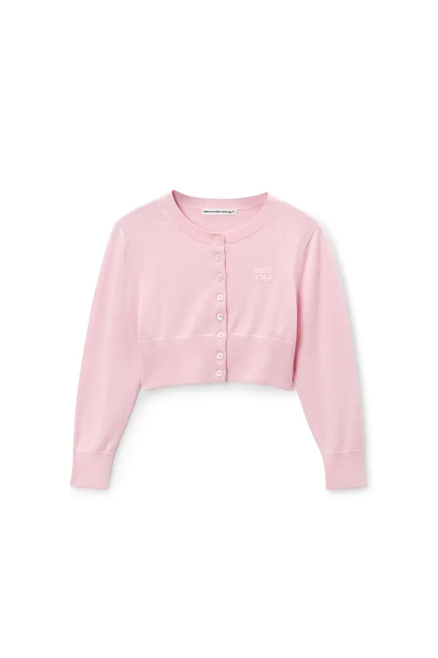 Alexander Wang Sweaters Women Logo Embossed Shrunken Cardigan In Superfine Merino Wool