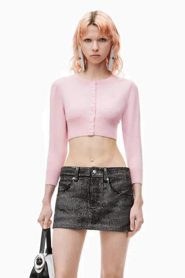 Alexander Wang Sweaters Women Logo Embossed Shrunken Cardigan In Superfine Merino Wool