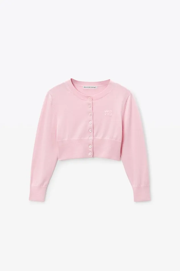 Alexander Wang Sweaters Women Logo Embossed Shrunken Cardigan In Superfine Merino Wool