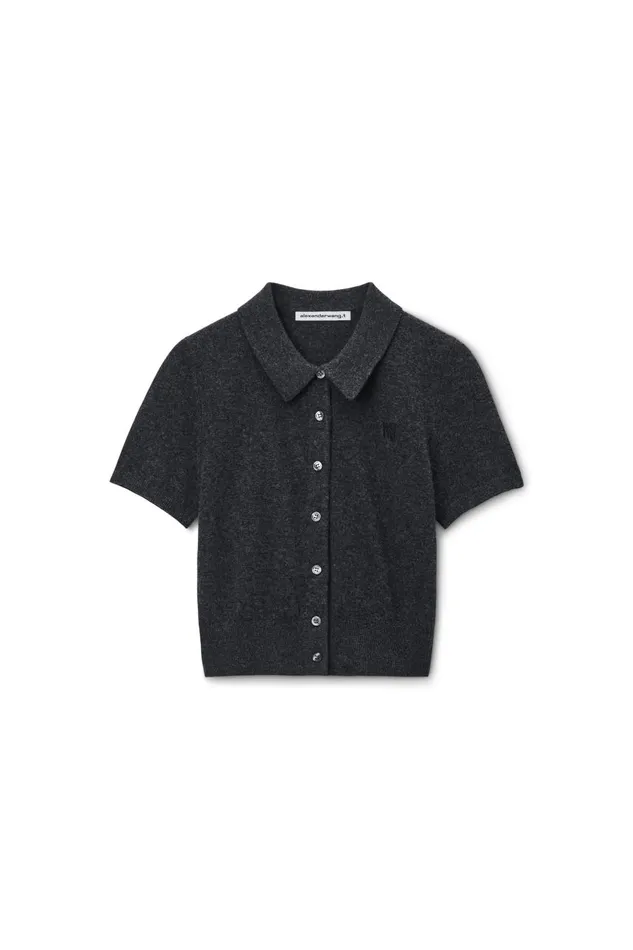 Alexander Wang Sweaters Women Logo Embroidered Polo Cardigan In Wool