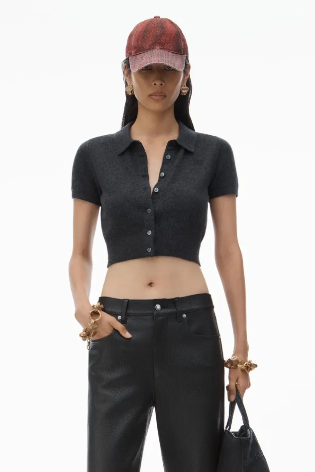 Alexander Wang Sweaters Women Logo Embroidered Polo Cardigan In Wool