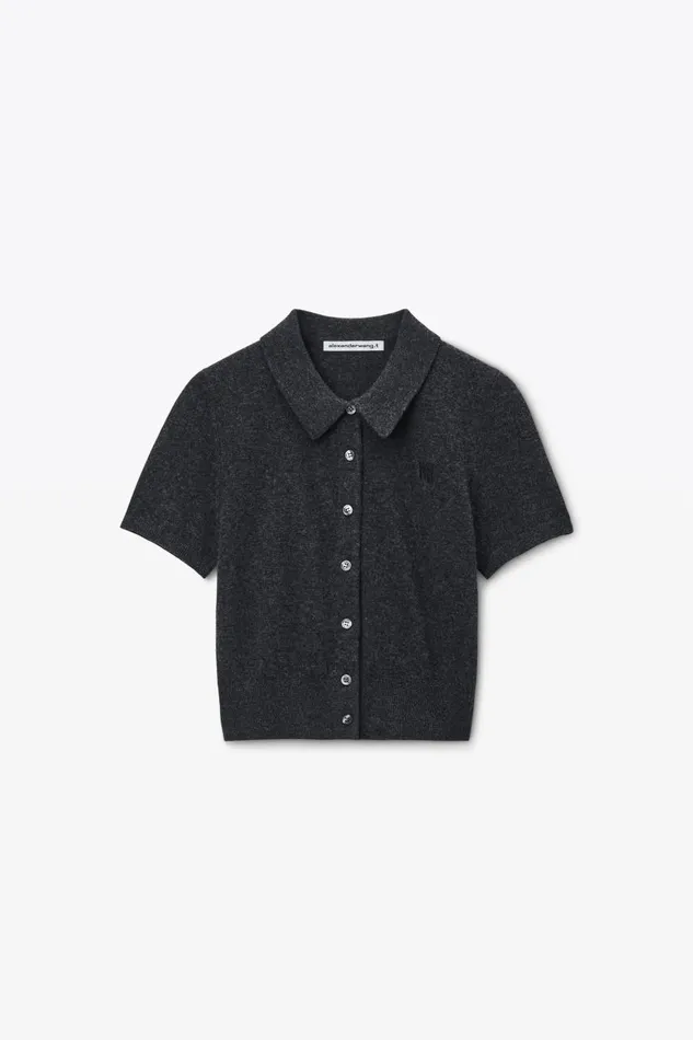 Alexander Wang Sweaters Women Logo Embroidered Polo Cardigan In Wool