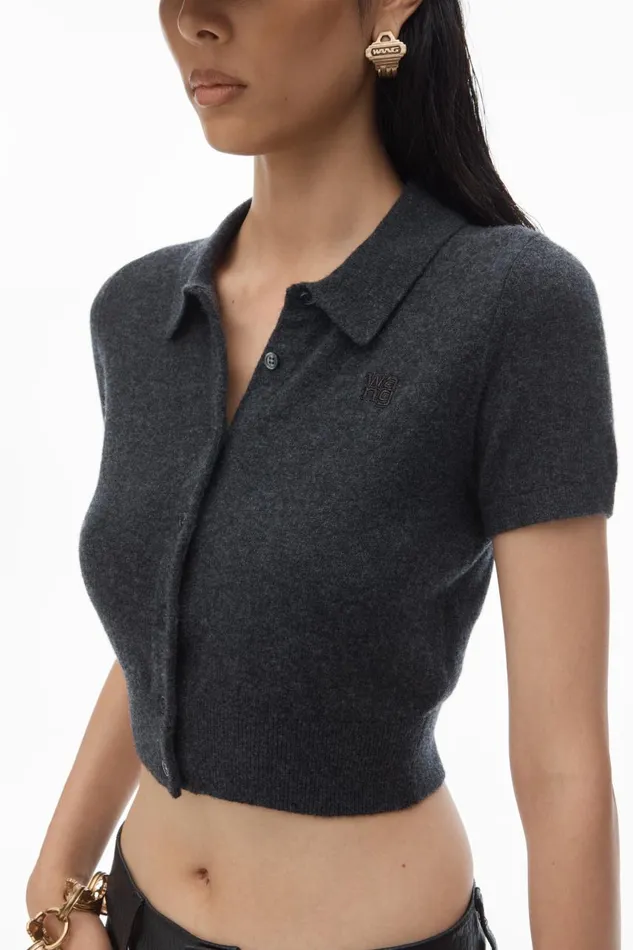 Alexander Wang Sweaters Women Logo Embroidered Polo Cardigan In Wool