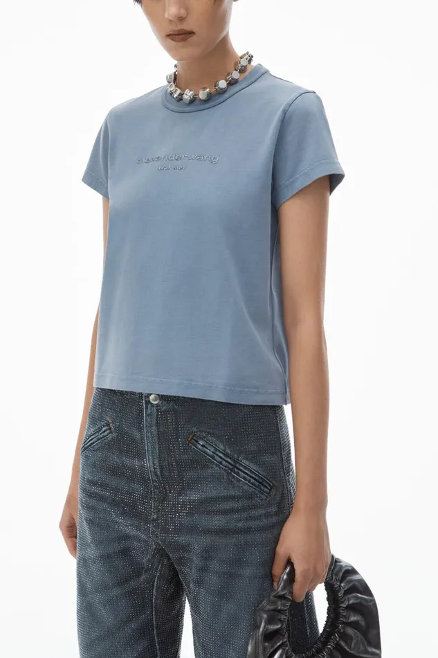 Alexander Wang TShirts Women Shrunken Glitter Puff Logo Tee In Cotton