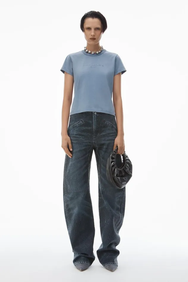 Alexander Wang TShirts Women Shrunken Glitter Puff Logo Tee In Cotton
