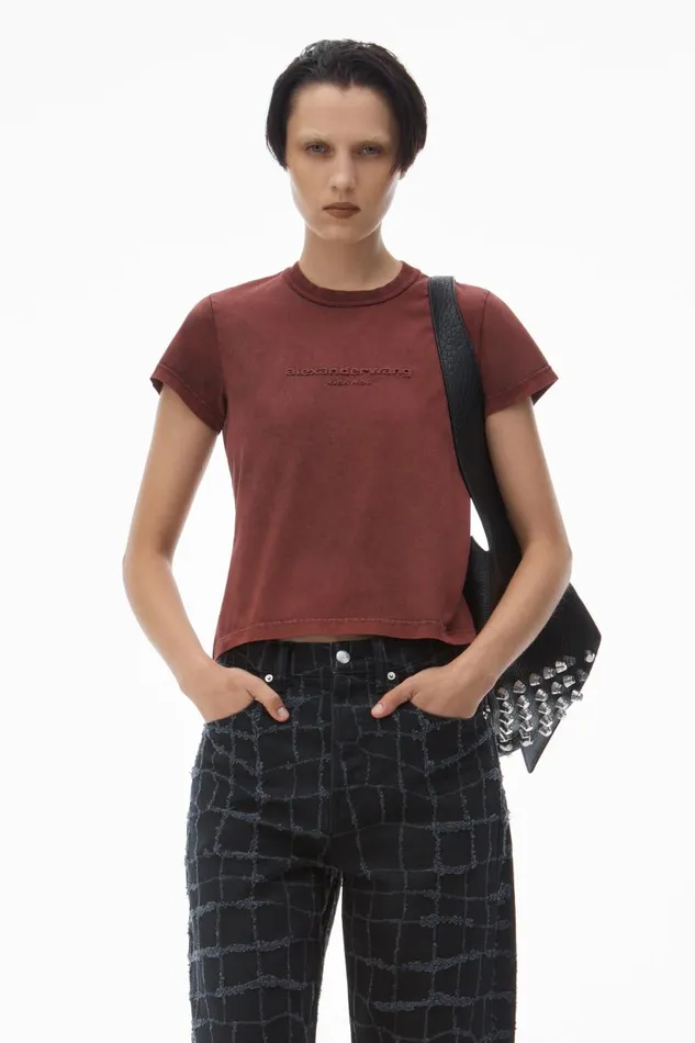 Alexander Wang TShirts Women Shrunken Logo Embossed Tee In Cotton