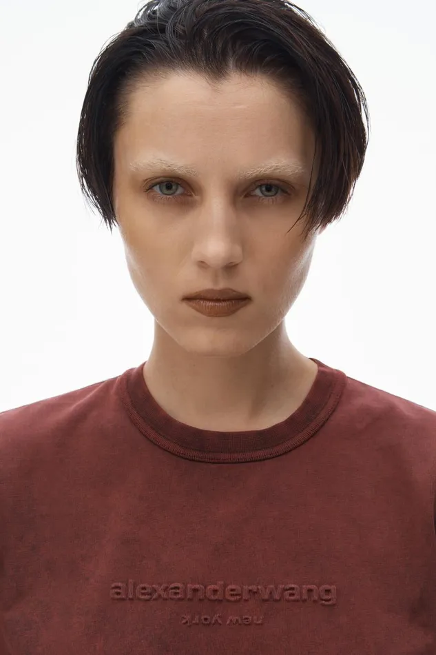 Alexander Wang TShirts Women Shrunken Logo Embossed Tee In Cotton