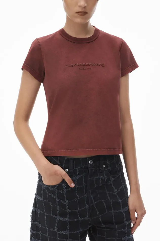 Alexander Wang TShirts Women Shrunken Logo Embossed Tee In Cotton
