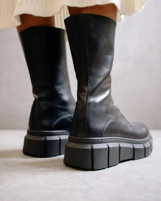 ALOHAS Boots Peak Zipper 8211 Black Leather Boots 8211 Women