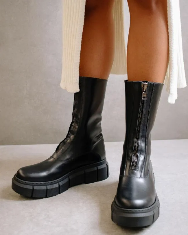 ALOHAS Boots Peak Zipper 8211 Black Leather Boots 8211 Women