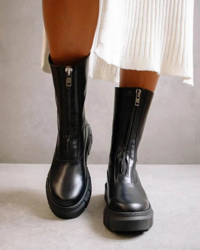 ALOHAS Boots Peak Zipper 8211 Black Leather Boots 8211 Women