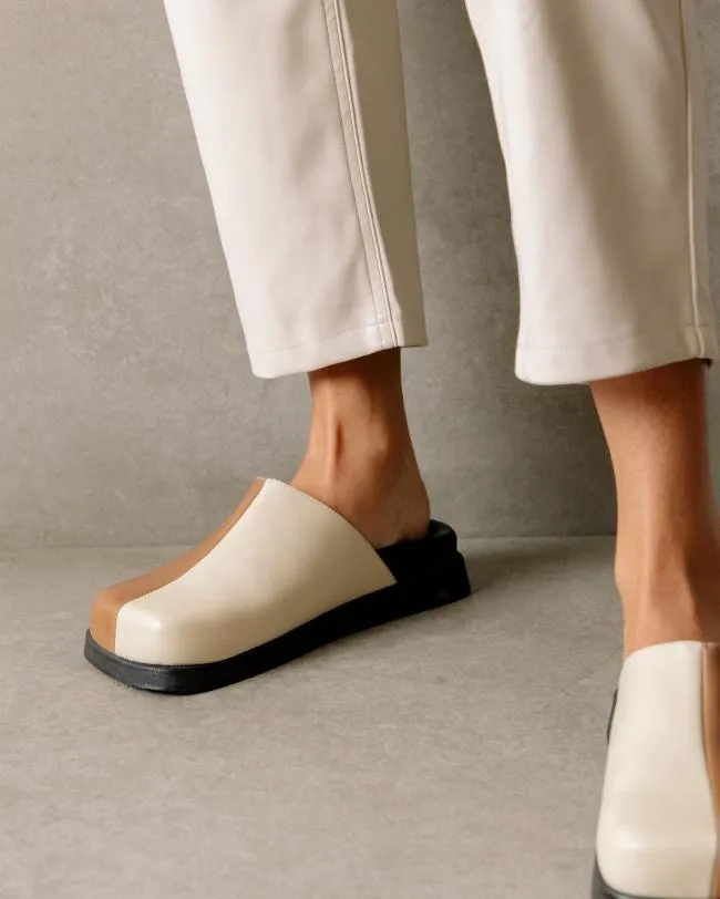 ALOHAS Clogs Whiz 8211 White And Brown Leather Mules 8211 Women