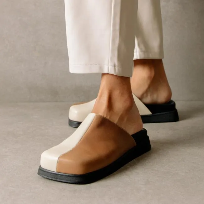ALOHAS Clogs Whiz 8211 White And Brown Leather Mules 8211 Women