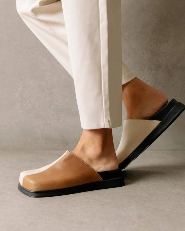 ALOHAS Clogs Whiz 8211 White And Brown Leather Mules 8211 Women
