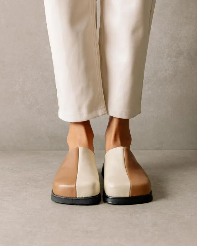 ALOHAS Clogs Whiz 8211 White And Brown Leather Mules 8211 Women