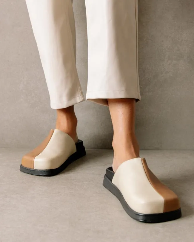 ALOHAS Clogs Whiz 8211 White And Brown Leather Mules 8211 Women