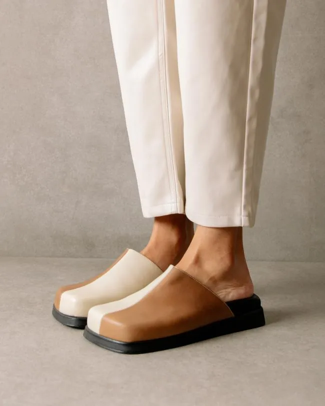 ALOHAS Clogs Whiz 8211 White And Brown Leather Mules 8211 Women