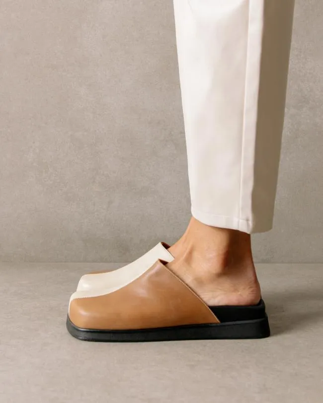 ALOHAS Clogs Whiz 8211 White And Brown Leather Mules 8211 Women