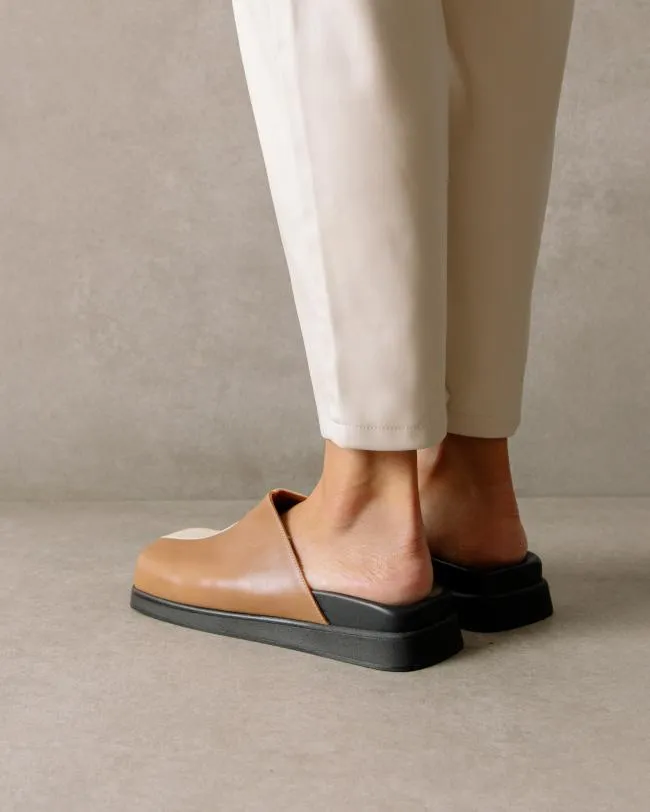 ALOHAS Clogs Whiz 8211 White And Brown Leather Mules 8211 Women