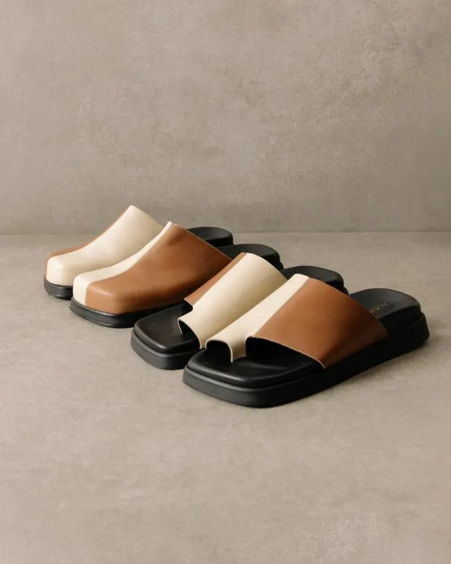 ALOHAS Clogs Whiz 8211 White And Brown Leather Mules 8211 Women