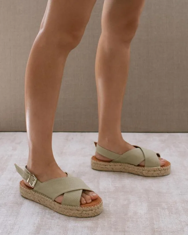ALOHAS Espadrilles Crossed Linen 8211 Green Canvas Espadrilles 8211 Women