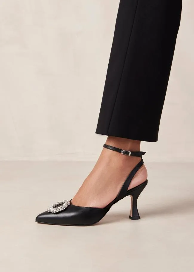 ALOHAS Pumps Cinderella Crystal 8211 Black Leather Pumps 8211 Women