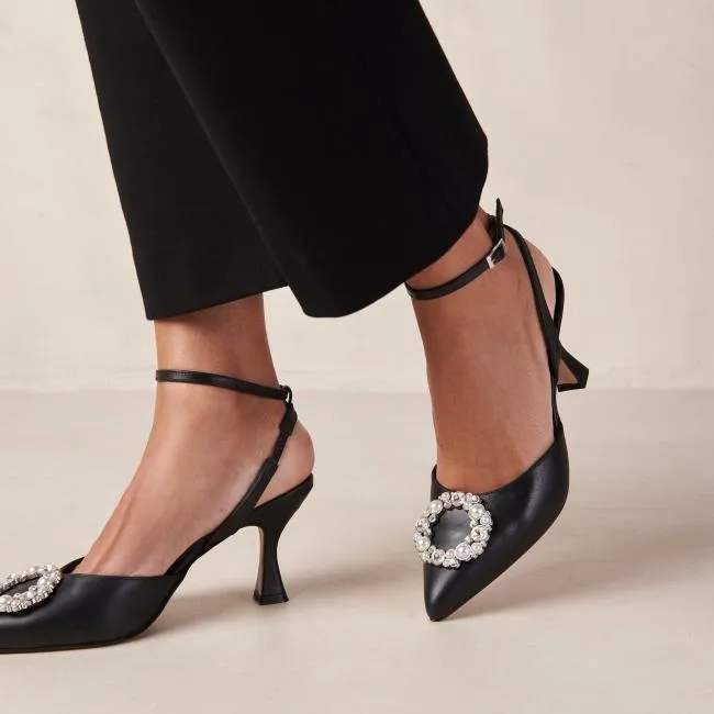 ALOHAS Pumps Cinderella Crystal 8211 Black Leather Pumps 8211 Women