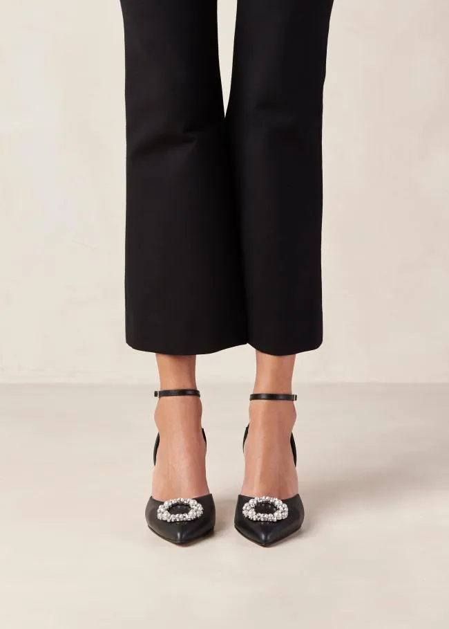 ALOHAS Pumps Cinderella Crystal 8211 Black Leather Pumps 8211 Women