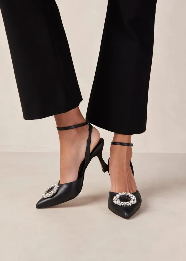 ALOHAS Pumps Cinderella Crystal 8211 Black Leather Pumps 8211 Women