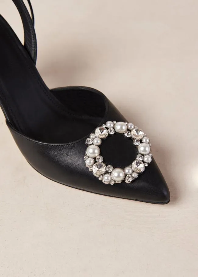 ALOHAS Pumps Cinderella Crystal 8211 Black Leather Pumps 8211 Women
