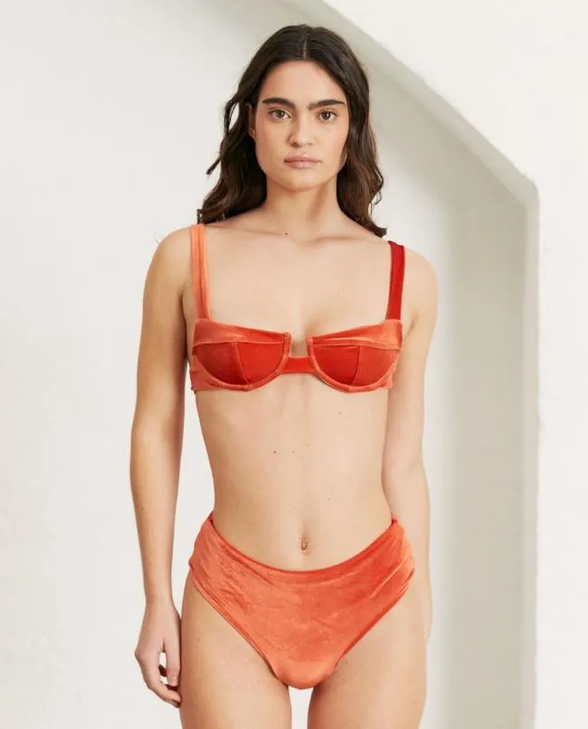 ALOHAS Swimwear The Loop 8211 Orange Velvet Bikini Top 8211 Women