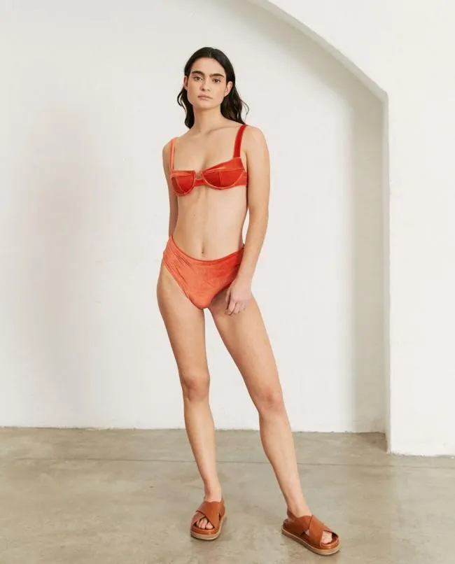 ALOHAS Swimwear The Loop 8211 Orange Velvet Bikini Top 8211 Women