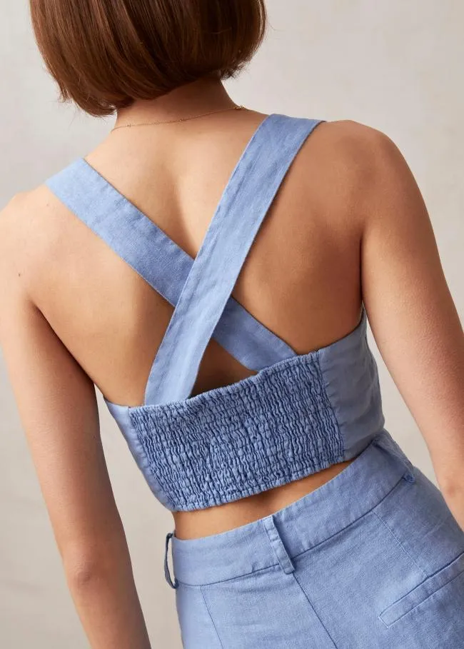 ALOHAS Tops Rai 8211 Blue Linen Top 8211 Women