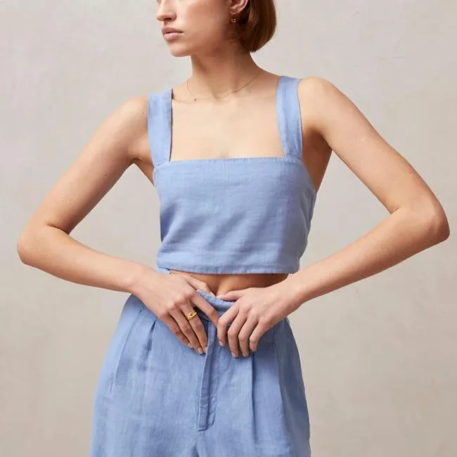 ALOHAS Tops Rai 8211 Blue Linen Top 8211 Women