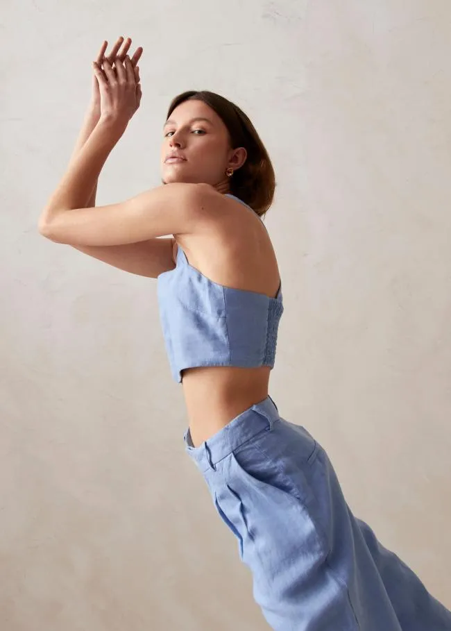 ALOHAS Tops Rai 8211 Blue Linen Top 8211 Women