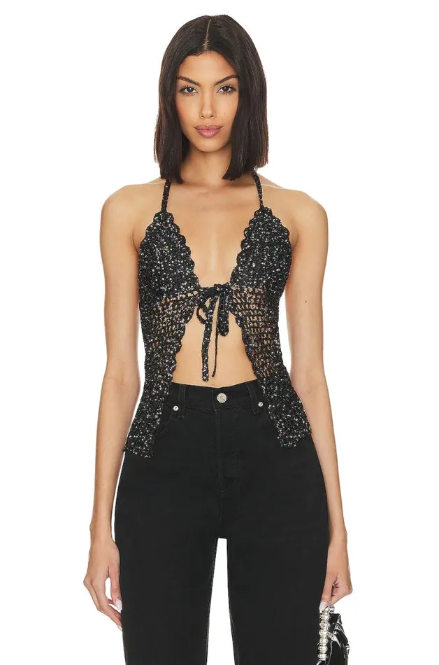Arian Halter Tie Top Black Women Lovers and Friends Tops