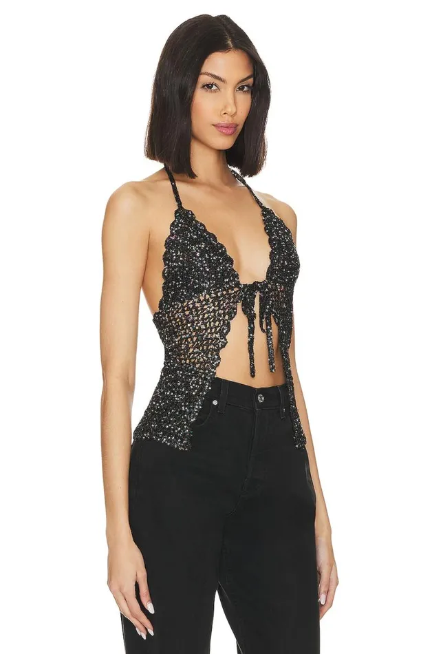 Arian Halter Tie Top Black Women Lovers and Friends Tops
