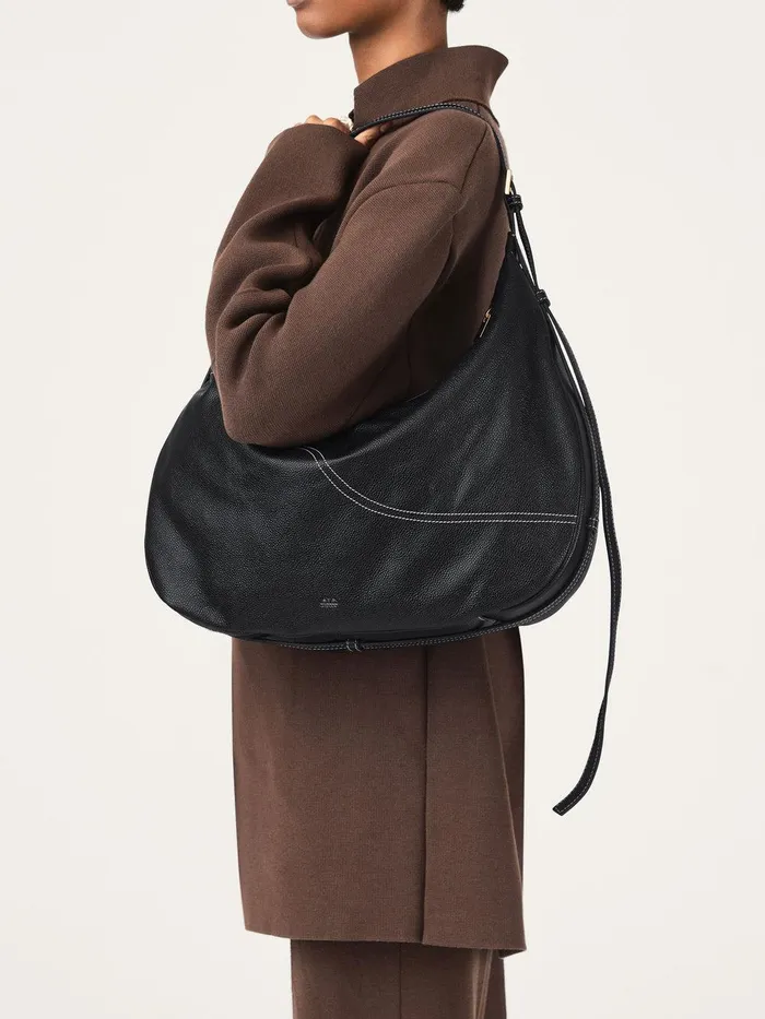 ATP Atelier Icon Bags Potenza BlackContrast Stitch Grained Leather Large Hobo Bag Blackcontrast Stitch 8211 Women