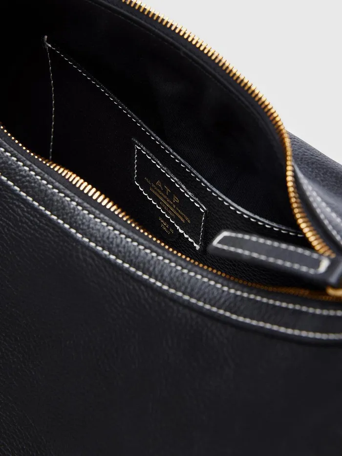 ATP Atelier Icon Bags Potenza BlackContrast Stitch Grained Leather Large Hobo Bag Blackcontrast Stitch 8211 Women