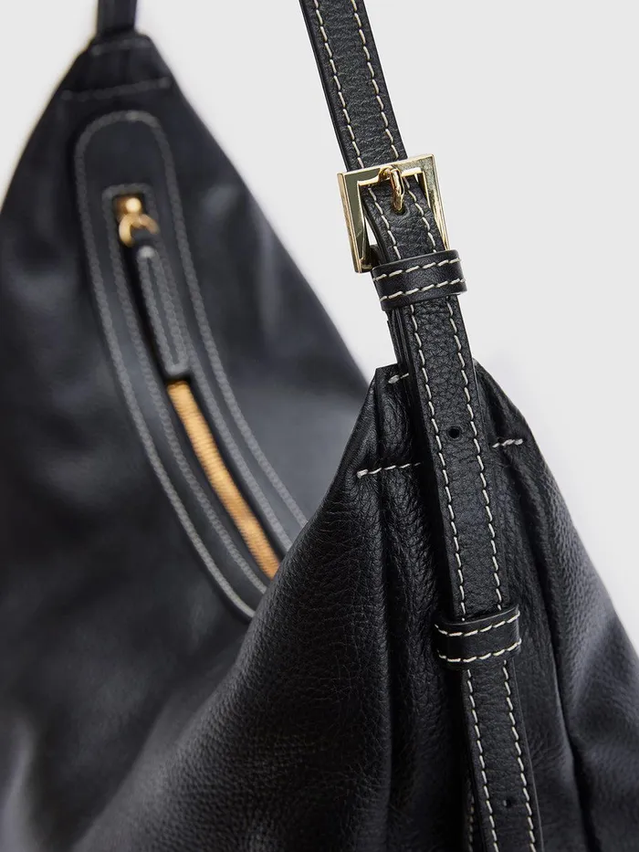 ATP Atelier Icon Bags Potenza BlackContrast Stitch Grained Leather Large Hobo Bag Blackcontrast Stitch 8211 Women