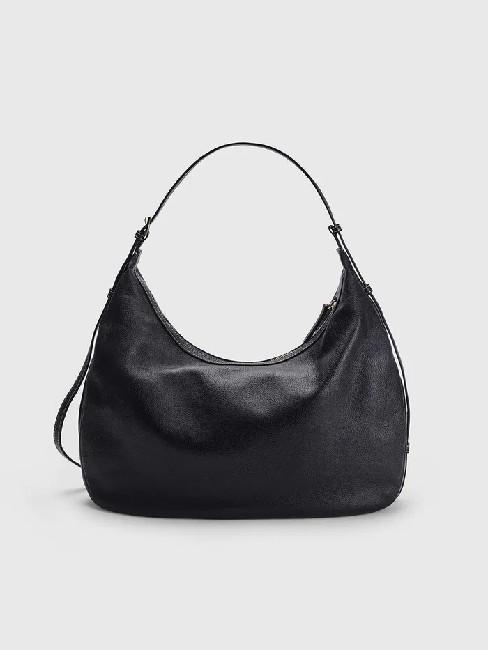 ATP Atelier Icon Bags Potenza BlackContrast Stitch Grained Leather Large Hobo Bag Blackcontrast Stitch 8211 Women