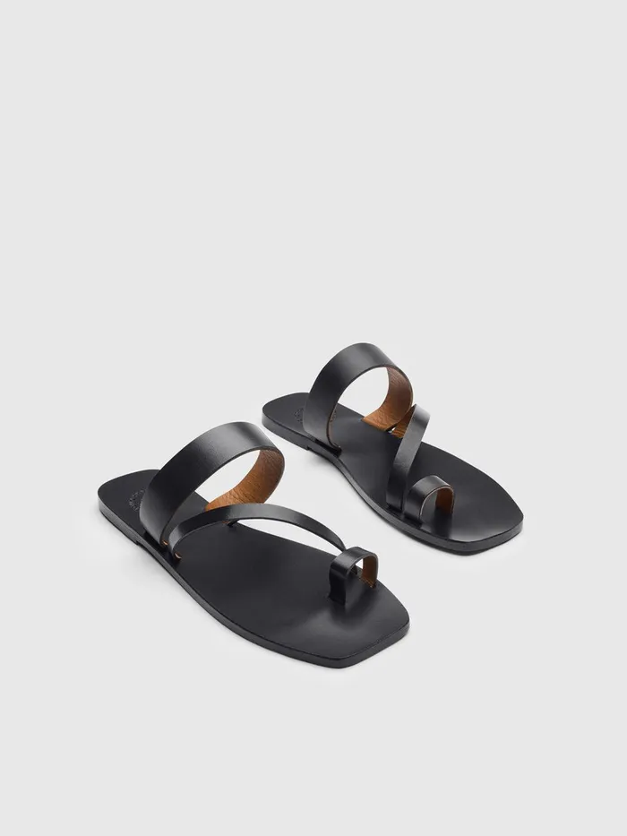 ATP Atelier Sandals Saletto Black Leather Flat Sandals Black 8211 Women