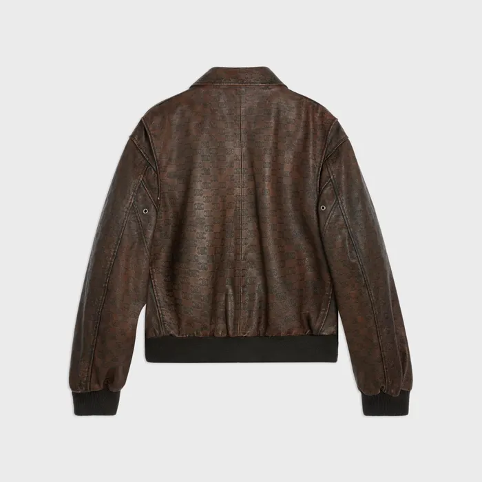 Aviator Blouson Jacket In Embossed Lambskin Dark Brown Men CELINE LEATHER
